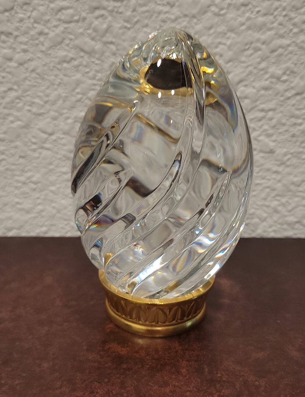 Lenox Solid Crystal Clear Hand-cut Egg Paperweight w/ Stand- VTG
